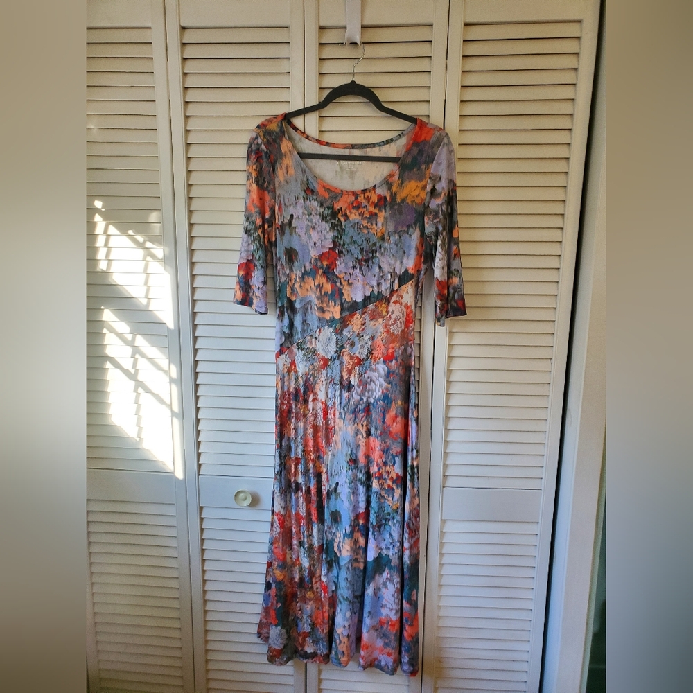 Soft Surroundings Nanette Watercolor Floral Jersey Maxi Dress Women's Size S